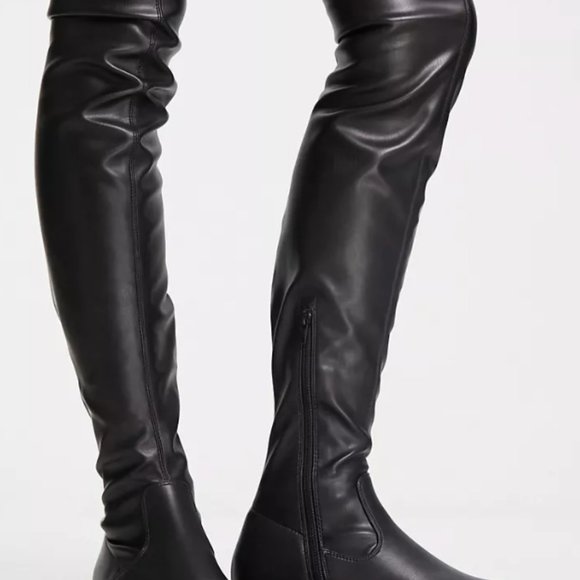 ASOS DESIGN Kassidy chunky square toe over the knee boots black - Size 8 - Picture 2 of 4